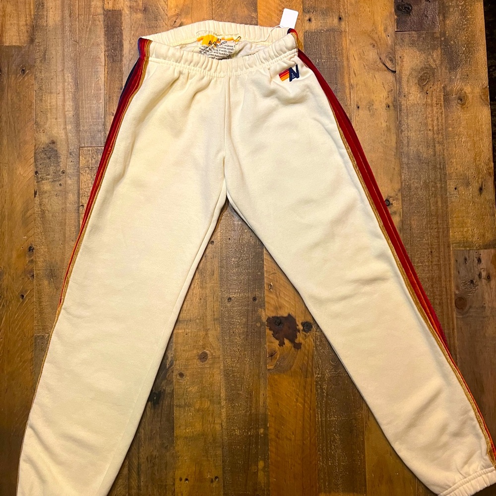 Aviator Nation Vintage White sweatpants with velvet stripes. XS